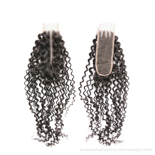 Wholesale 100% Raw Unprocessed Virgin Human Hair Middle Part Kinky Curly 2X6 Lace Closure For Black Women